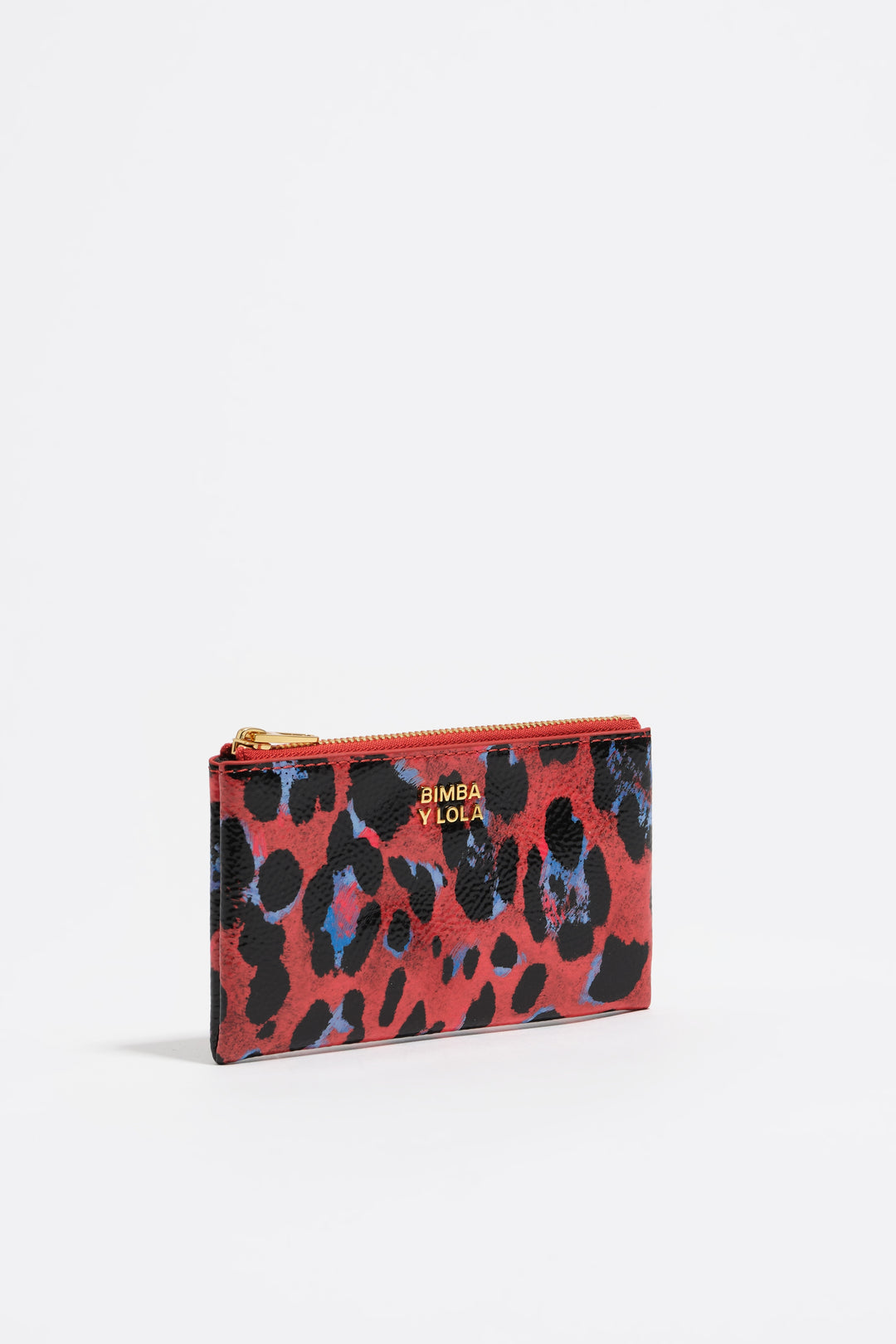 Poppy red shiny textured Leopard print coin purse