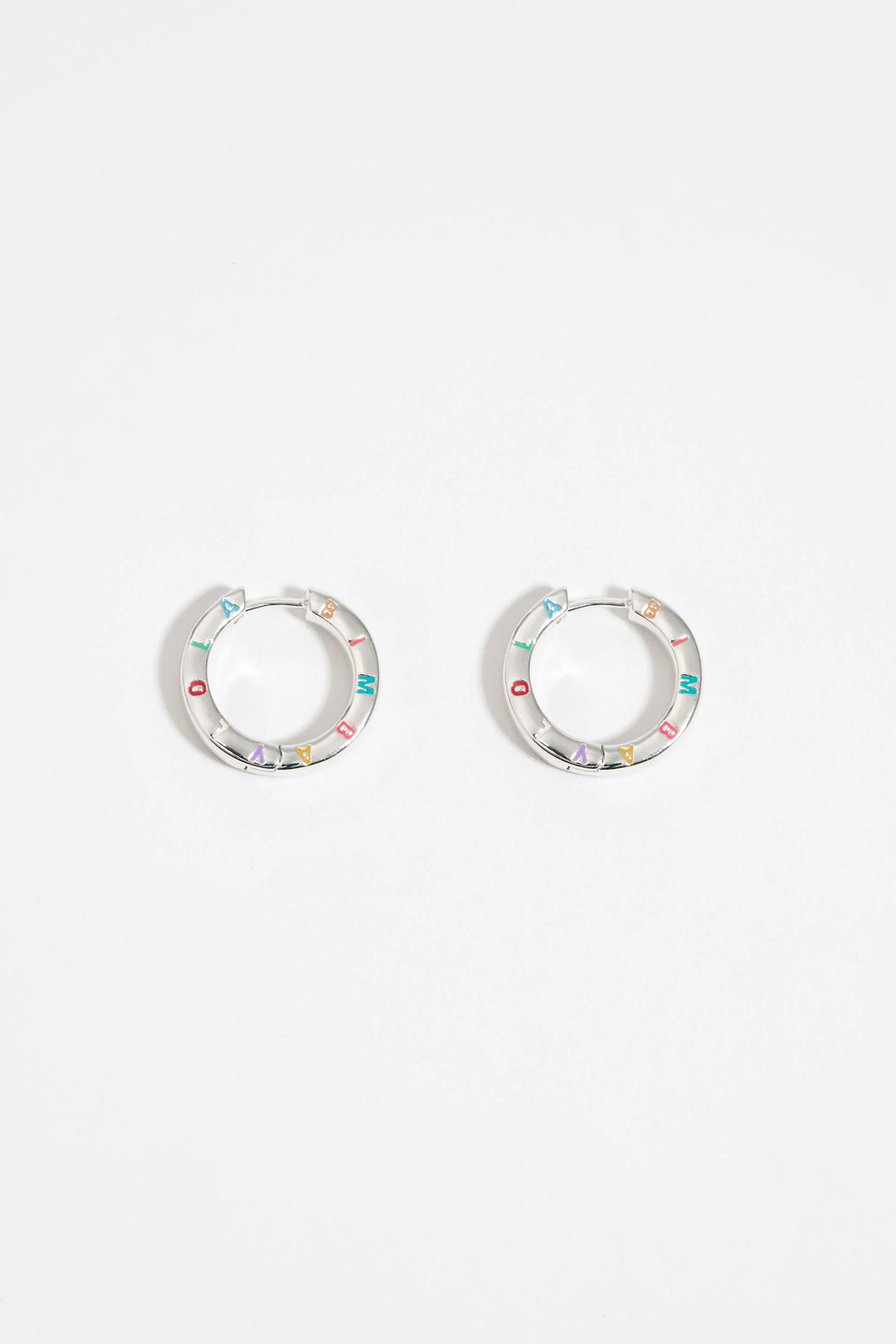 Multi-pastel logo silver hoop earrings