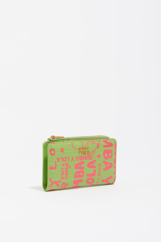 Compact pink lime print leather purse - MYHOLDAL LEBANON