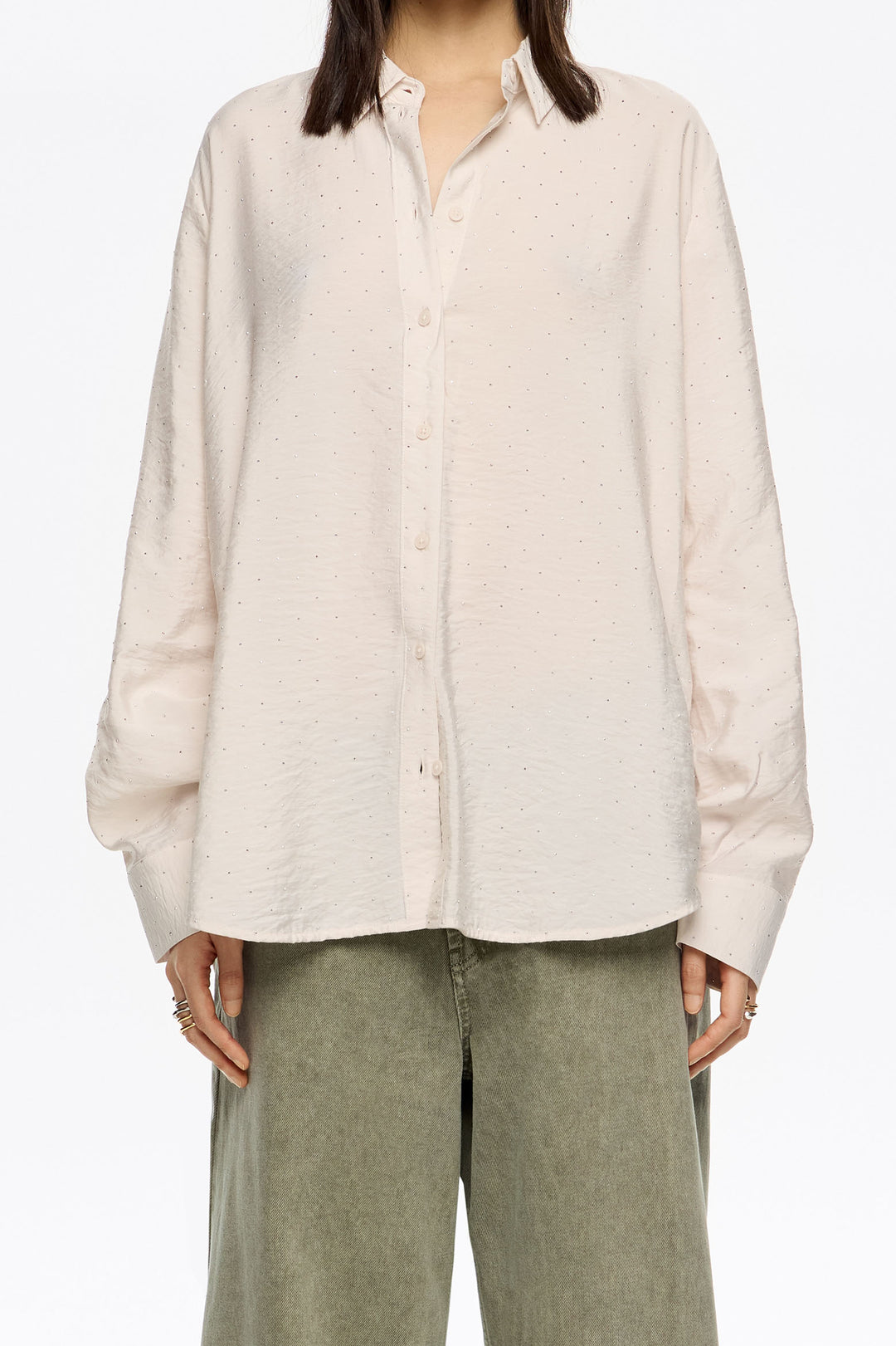 Ivory rhinestones boxy shirt