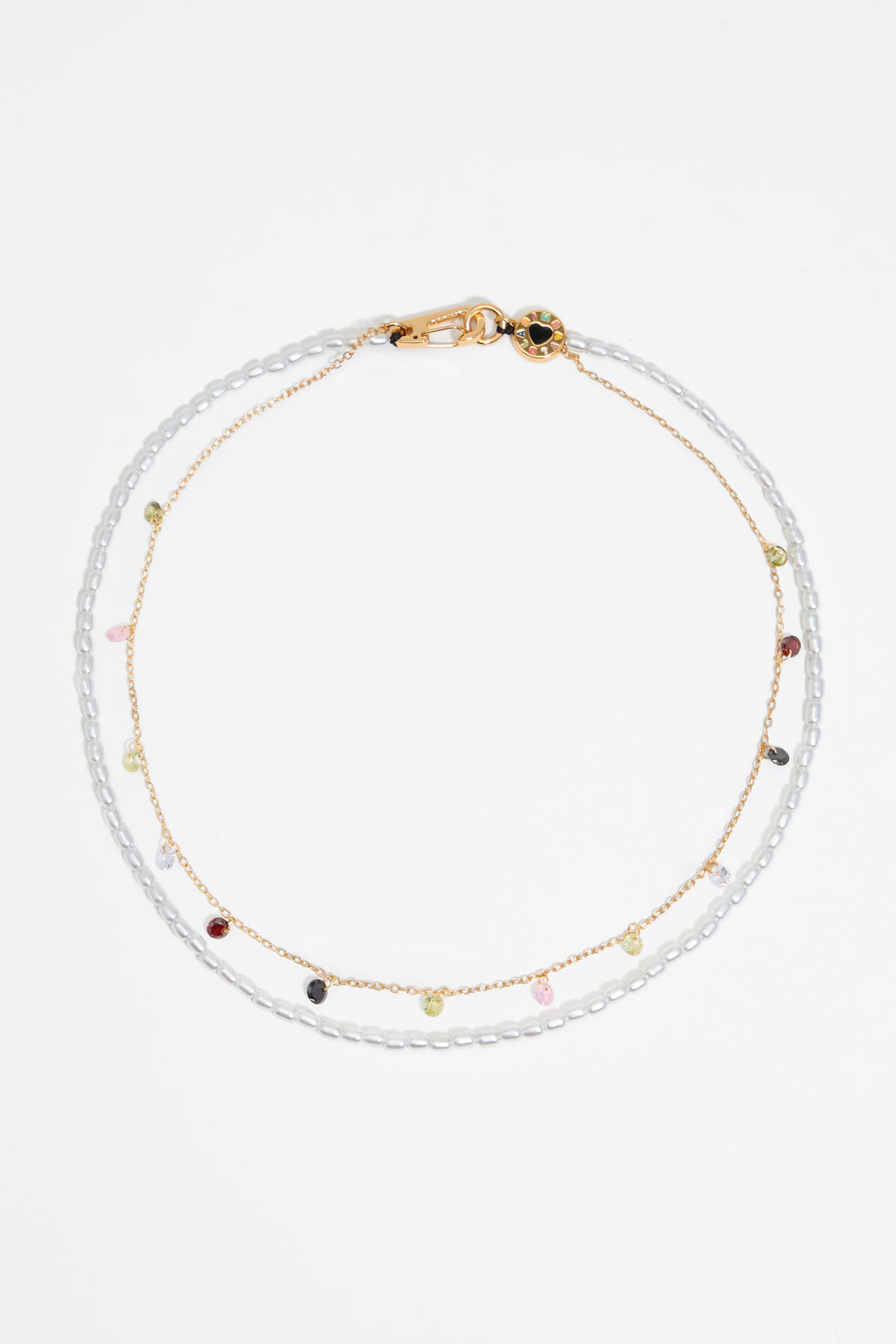 Pearls and crystals logo heart necklace