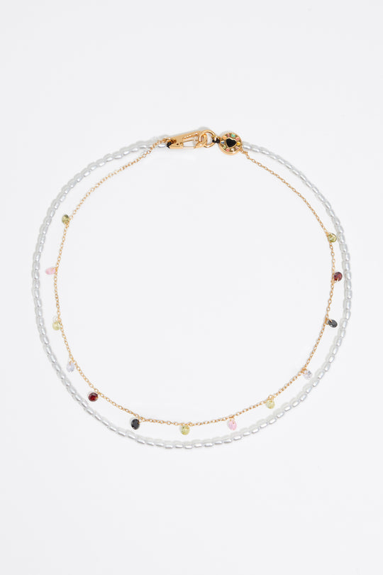 Pearls and crystals logo heart necklace