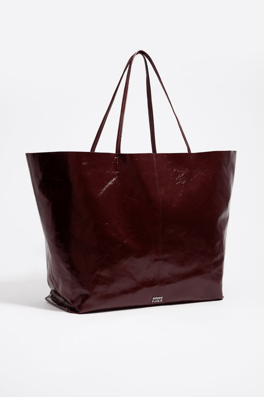 Chestnut leather maxi shopper bag - MYHOLDAL LEBANON