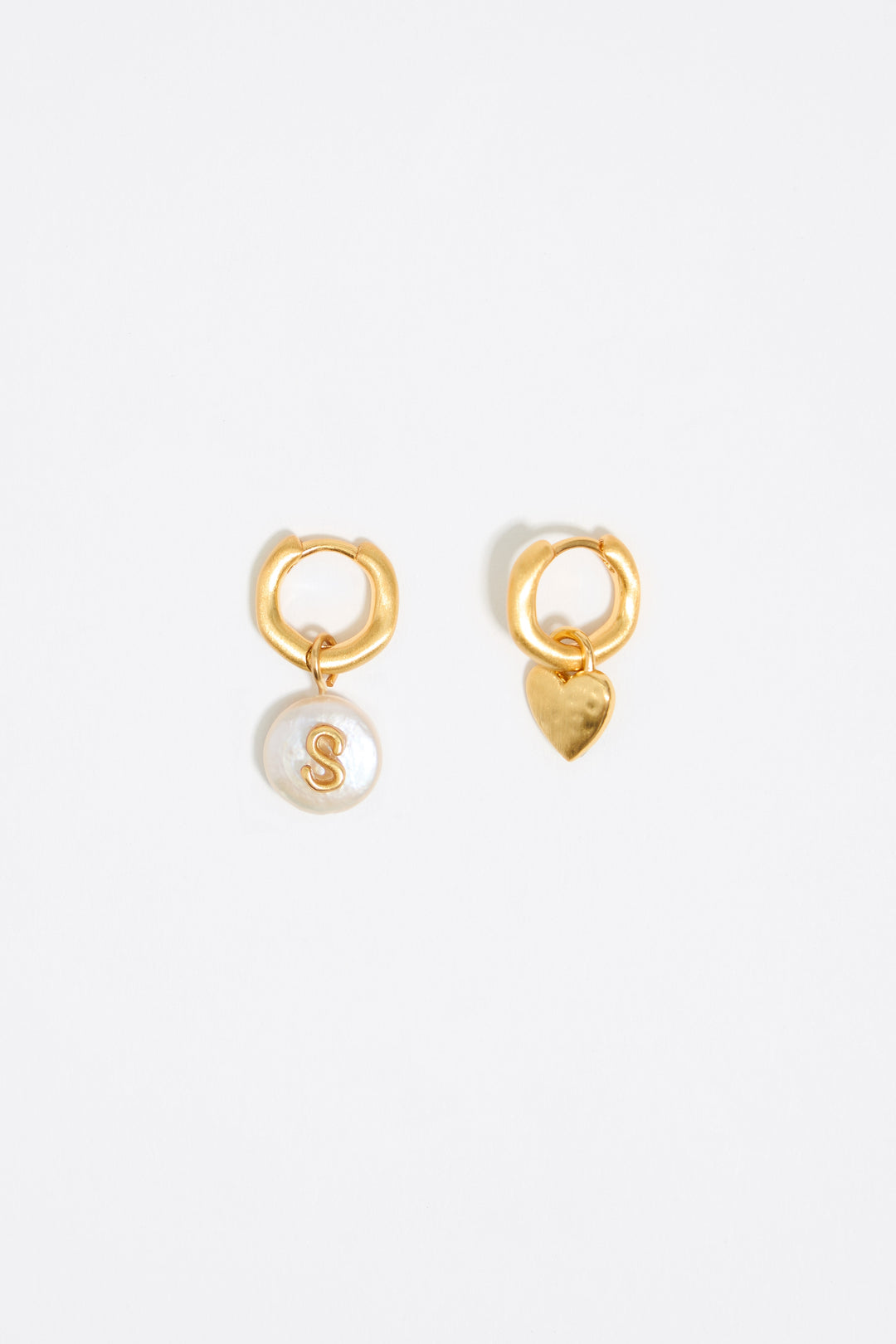 Letter S pearl and heart hoop earrings