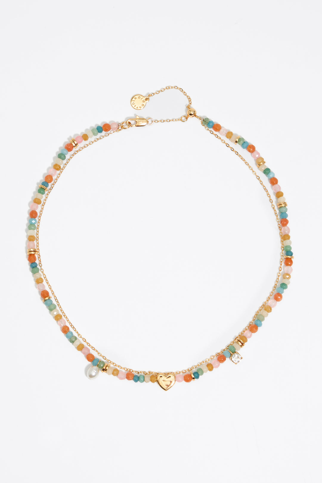 Pink stones and gold heart necklace