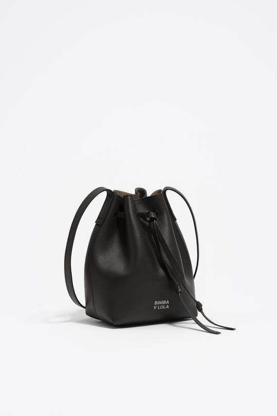 Black leather bucket bag