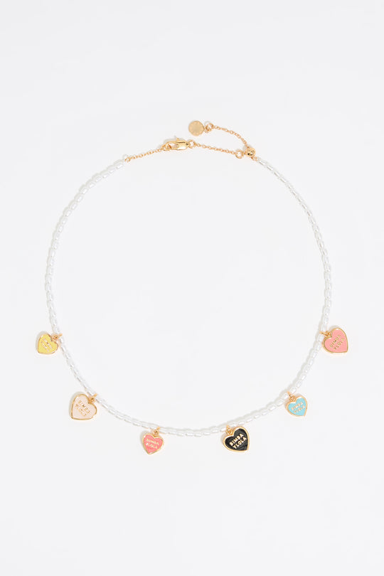 Pearl and multicolor Heart logo necklace