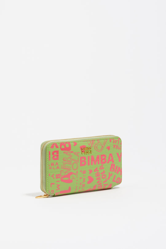 Medium horizontal wallet with pink lime print - MYHOLDAL LEBANON