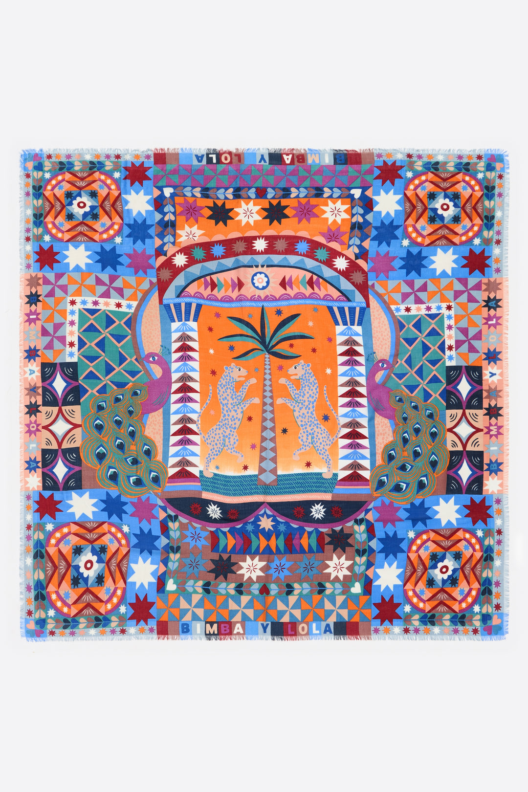 Blue leopards and geometrics shawl - MYHOLDAL LEBANON