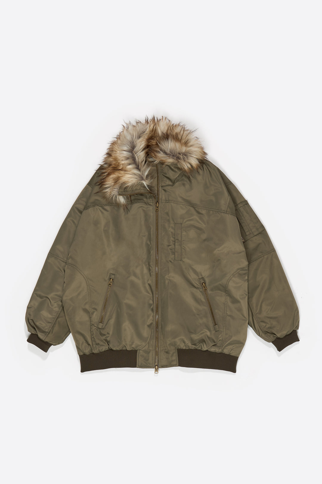 Quilted bomber jacket with light khaki fur lining