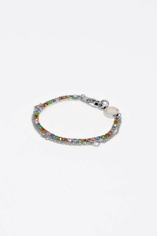 Silver double-chain crystals bracelet