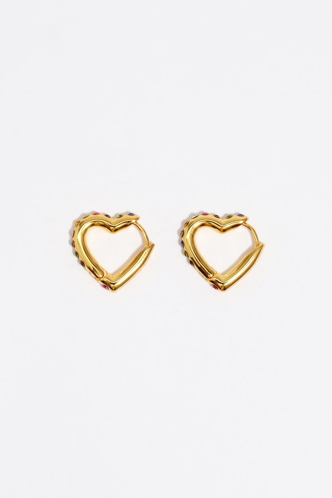 Gold-tone heart hoop multicolor crystals earrings