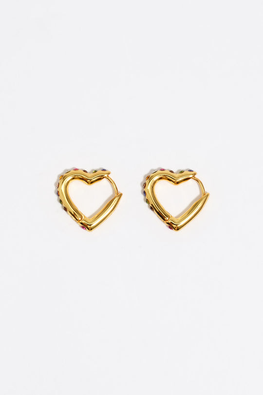 Gold-tone heart hoop multicolor crystals earrings