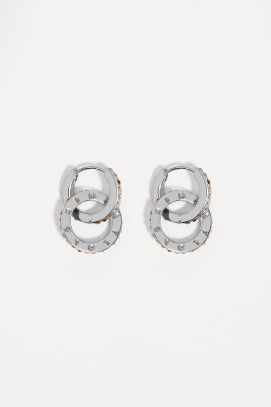 Silver logo double-hoop earrings