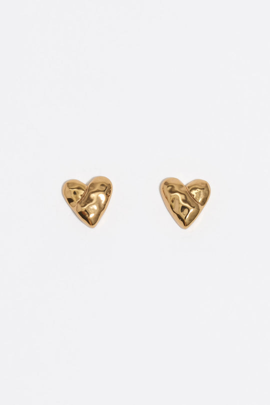 Dark gold-tone textured heart earrings