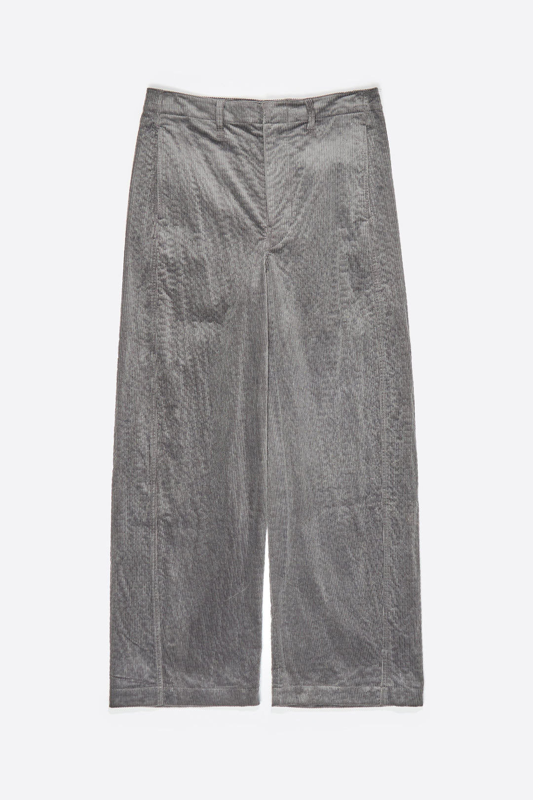 Lead gray corduroy barrel leg trousers