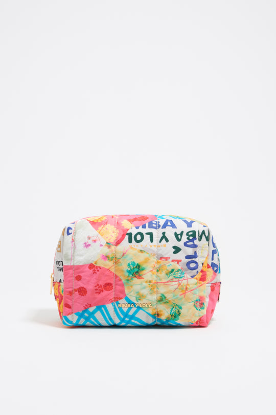 Medium pink nylon Patchwork make-up case