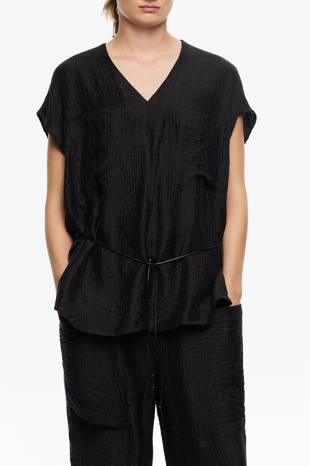 Black tie V-neck top