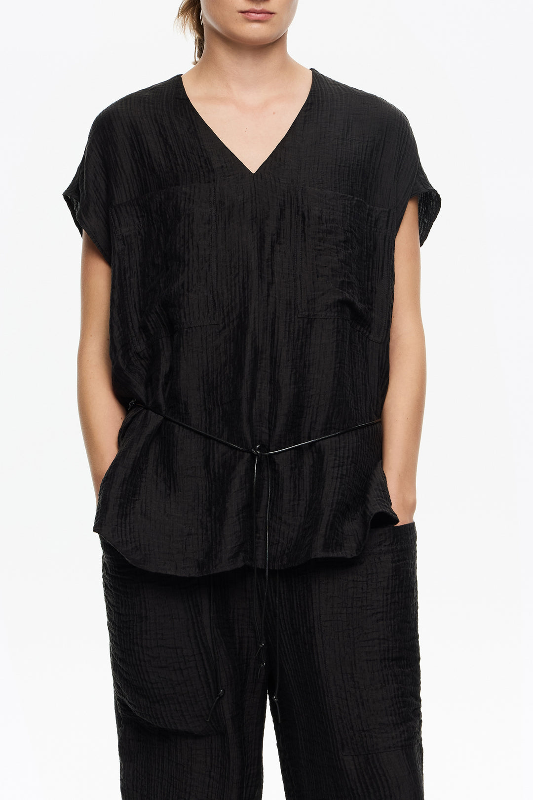 Black tie V-neck top