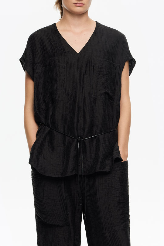 Black tie V-neck top