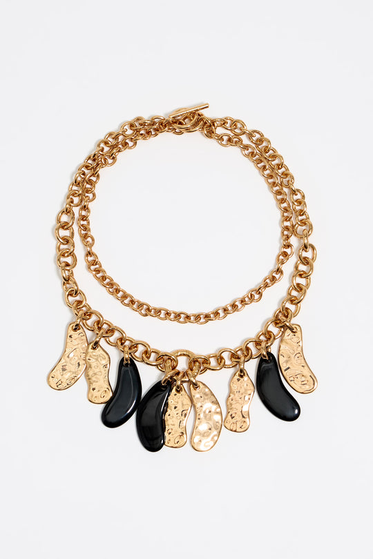 Black textured petals and chain necklace
