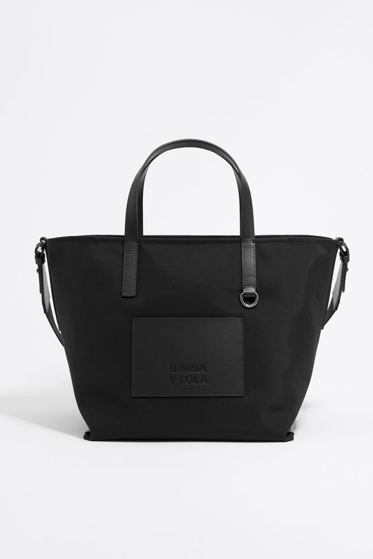 Medium black nylon shopper bag