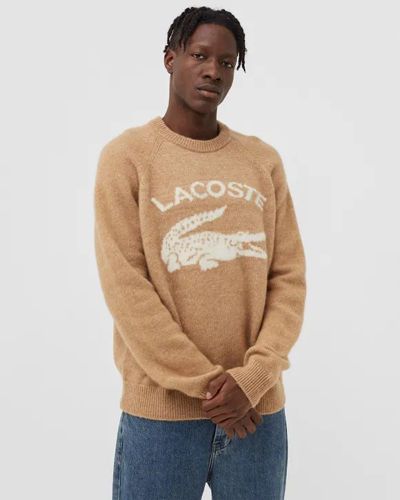 Men's Branded Contrast Crocodile Blend Alpaca Sweater