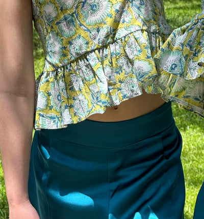 Mia Green Shorts With Floral Top