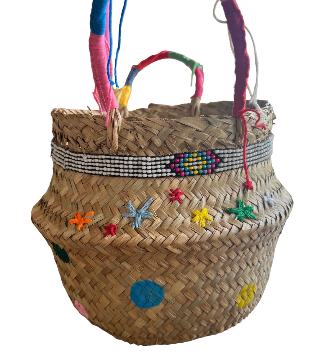 Straw Basket - Multicolor Flowers