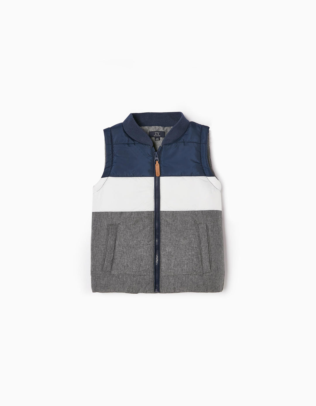 Padded Gilet with Colourblock for Boys, Grey/White/Blue