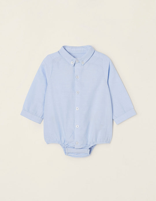 Oxford Cotton Shirt-Bodysuit for Newborn Baby Boys, Blue