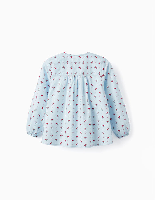 Cotton Blouse for Girls 'Cherries', Blue