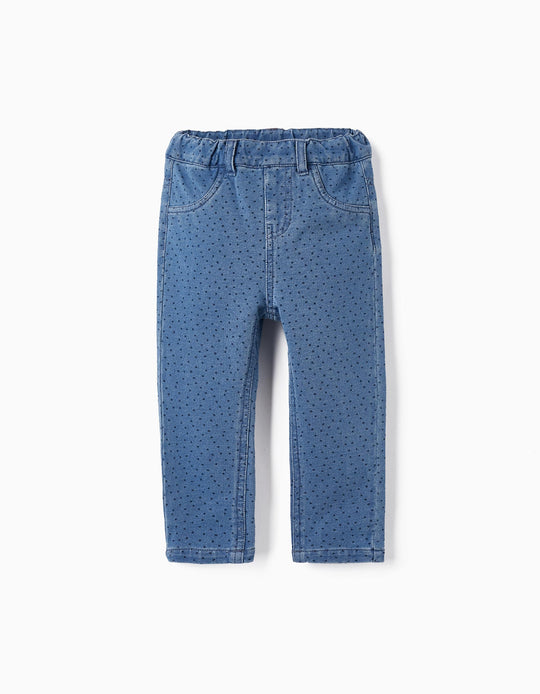 Denim Polka-Dot Leggings for Baby Girls, Blue