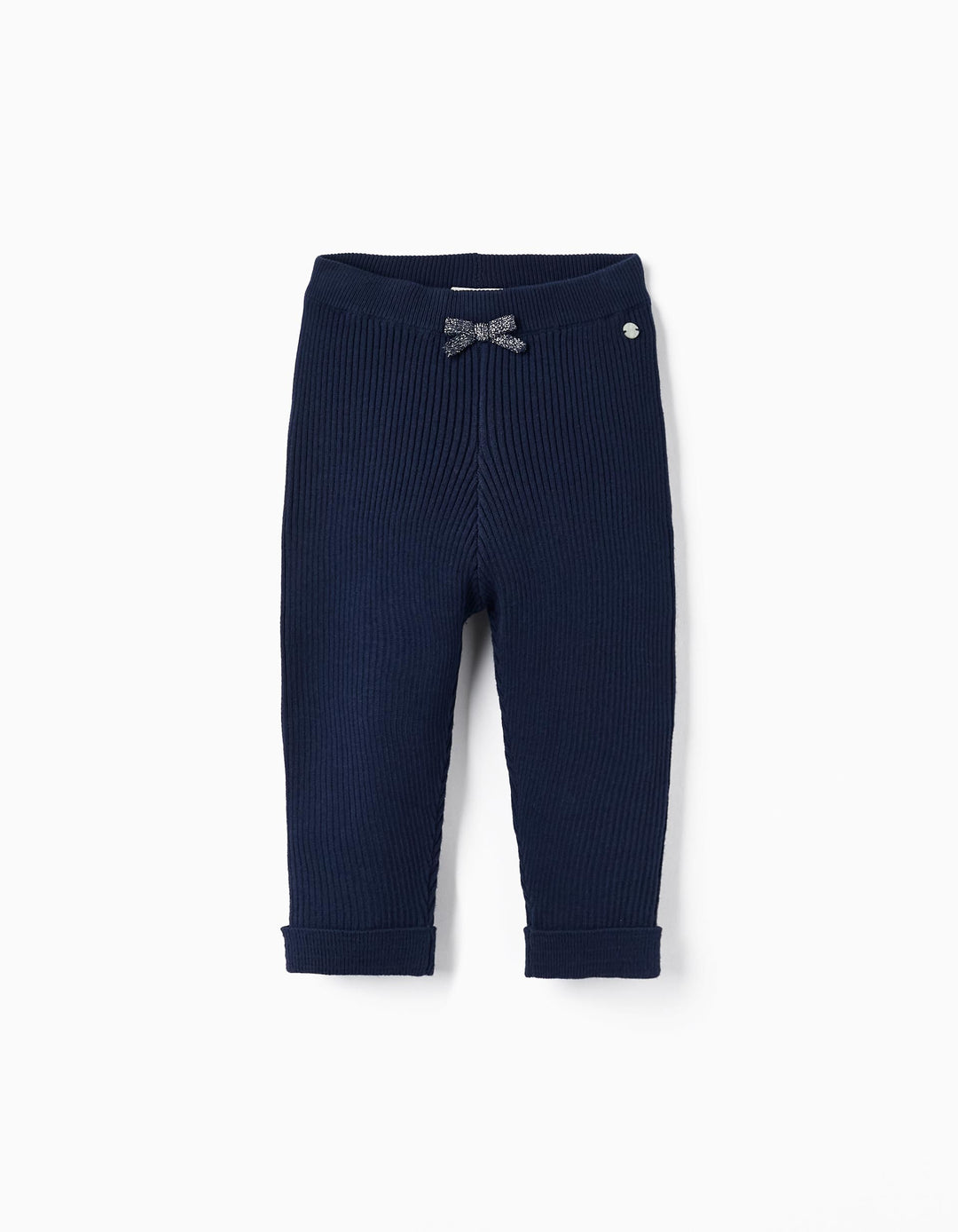 Ribbed Knit Leggings with Bow for Baby Girls, Dark Blue