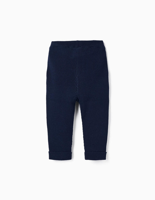 Ribbed Knit Leggings with Bow for Baby Girls, Dark Blue