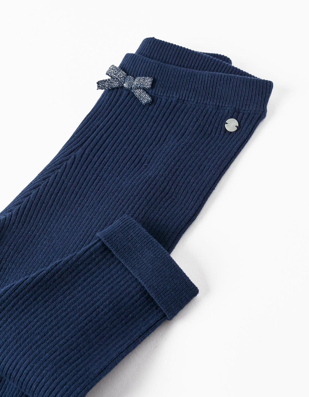 Ribbed Knit Leggings with Bow for Baby Girls, Dark Blue