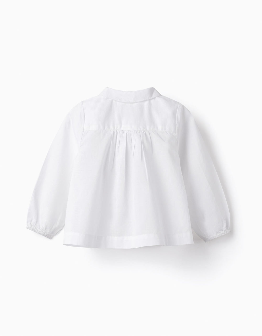 Cotton Shirt with Pleated Detail for Baby Girls, White