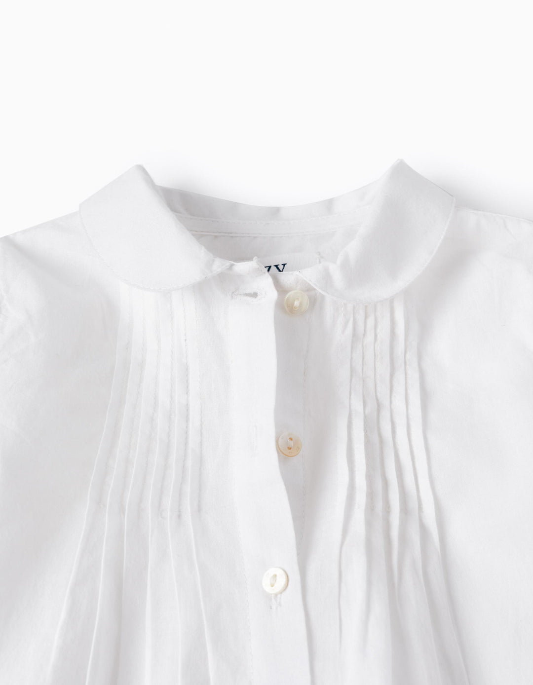 Cotton Shirt with Pleated Detail for Baby Girls, White