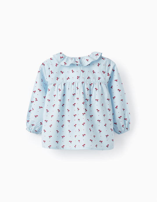 Cotton Blouse for Baby Girls 'Cherries', Blue