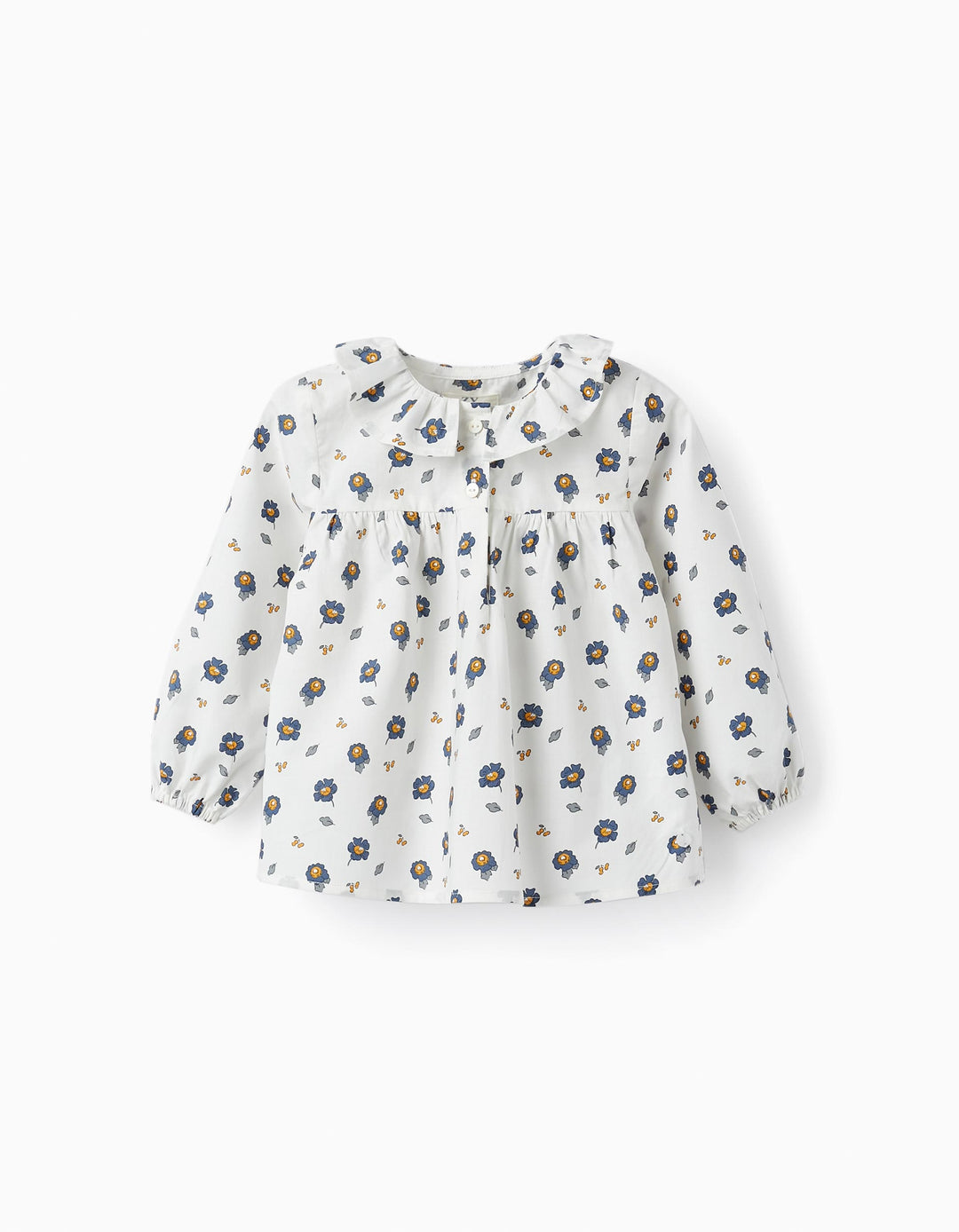 Cotton Blouse for Baby Girls 'Flowers', White