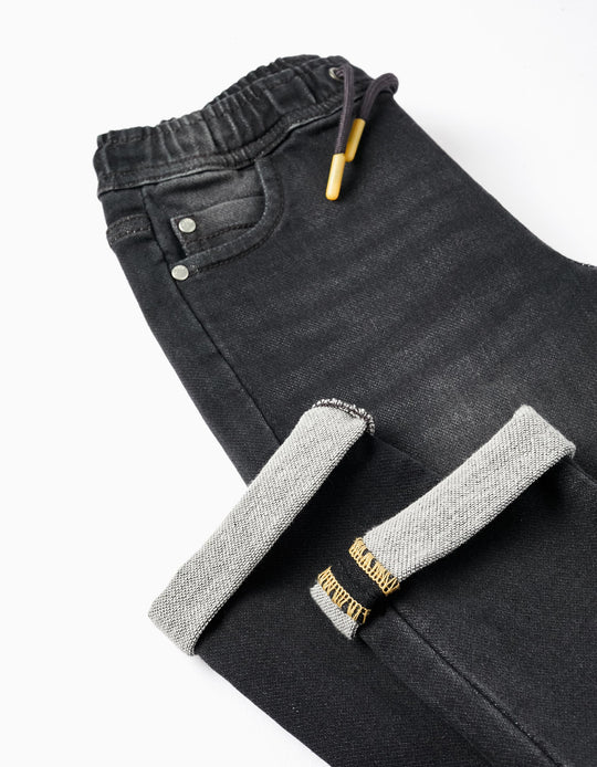 Sporty Cotton Denim Trousers for Boys, Dark Grey