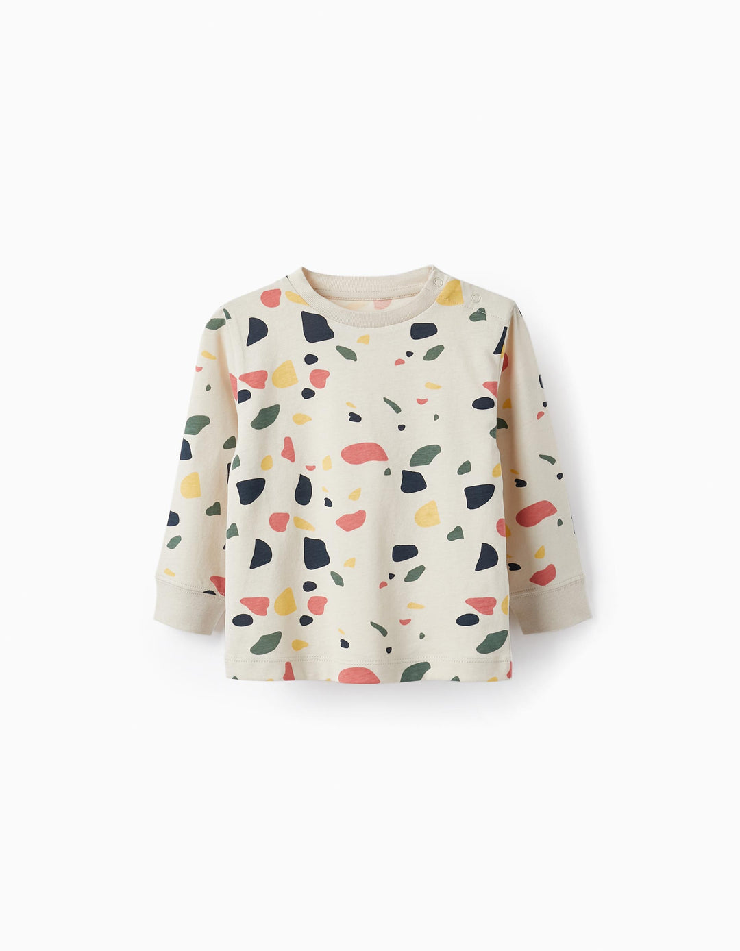Cotton T-shirt with Colored Shapes for Baby Boys, Beige