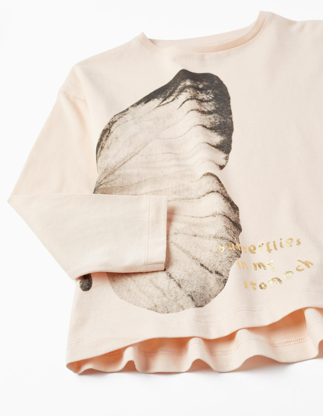 Cotton T-Shirt for Girls 'Butterflies', Light Pink