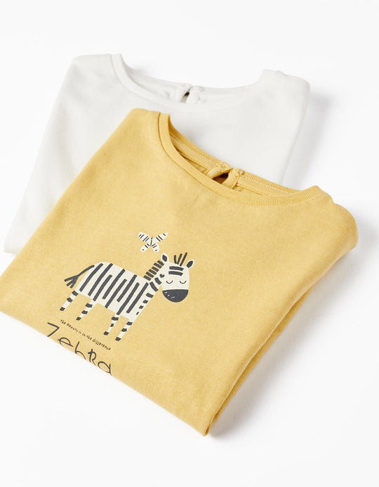 Pack of 2 Cotton T-shirts for Baby Girl 'Zebra', White/Yellow