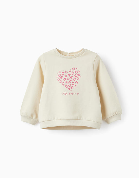 Cotton Sweatshirt for Baby Girl 'Wild Heart', Beige