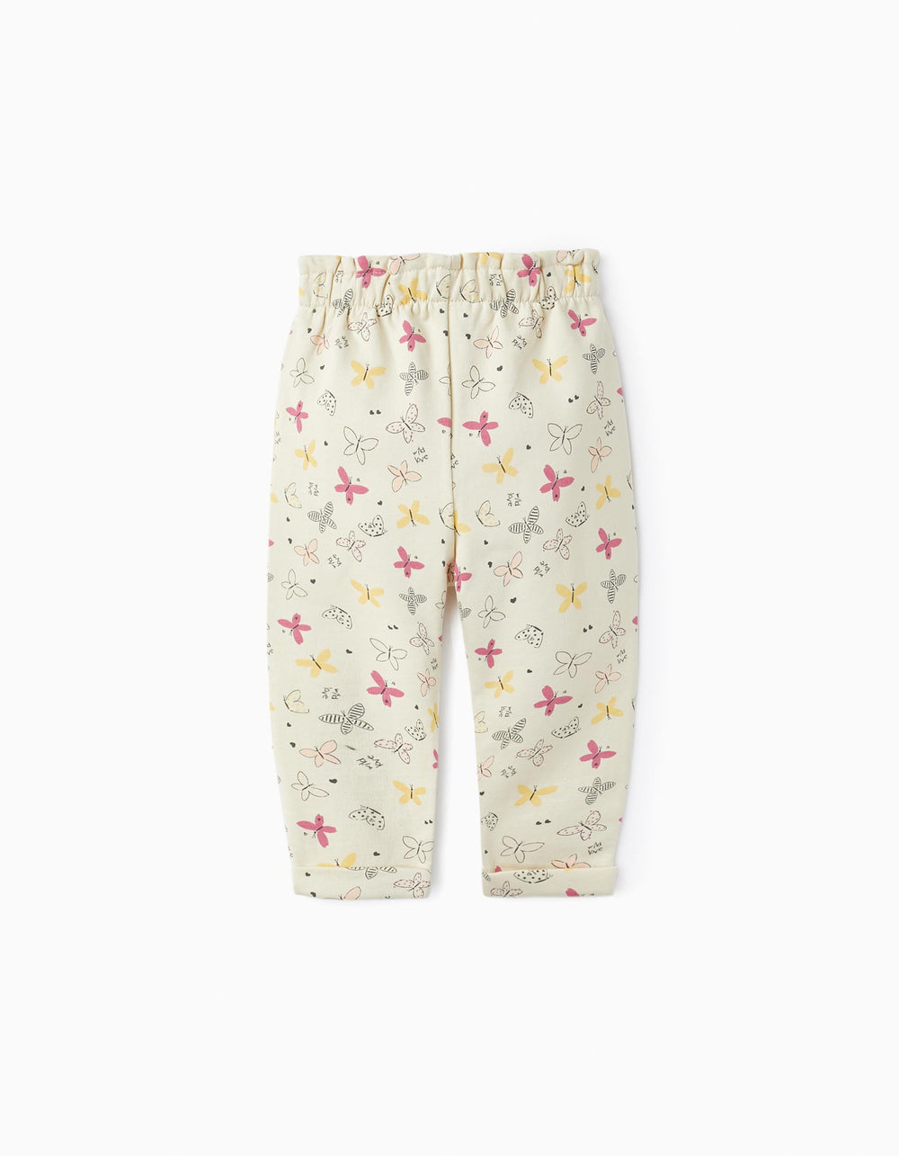 Butterfly Patterned Joggers for Baby Girls, Beige