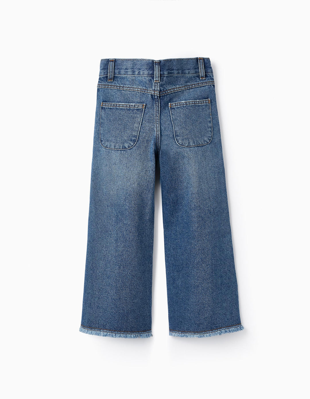 Wide Leg Denim Trousers with Studs for Girls, Blue