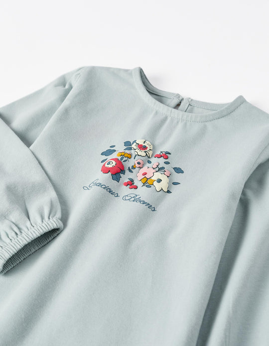 Long Sleeve Cotton T-shirt for Baby Girls 'Gracious Blooms', Light Blue