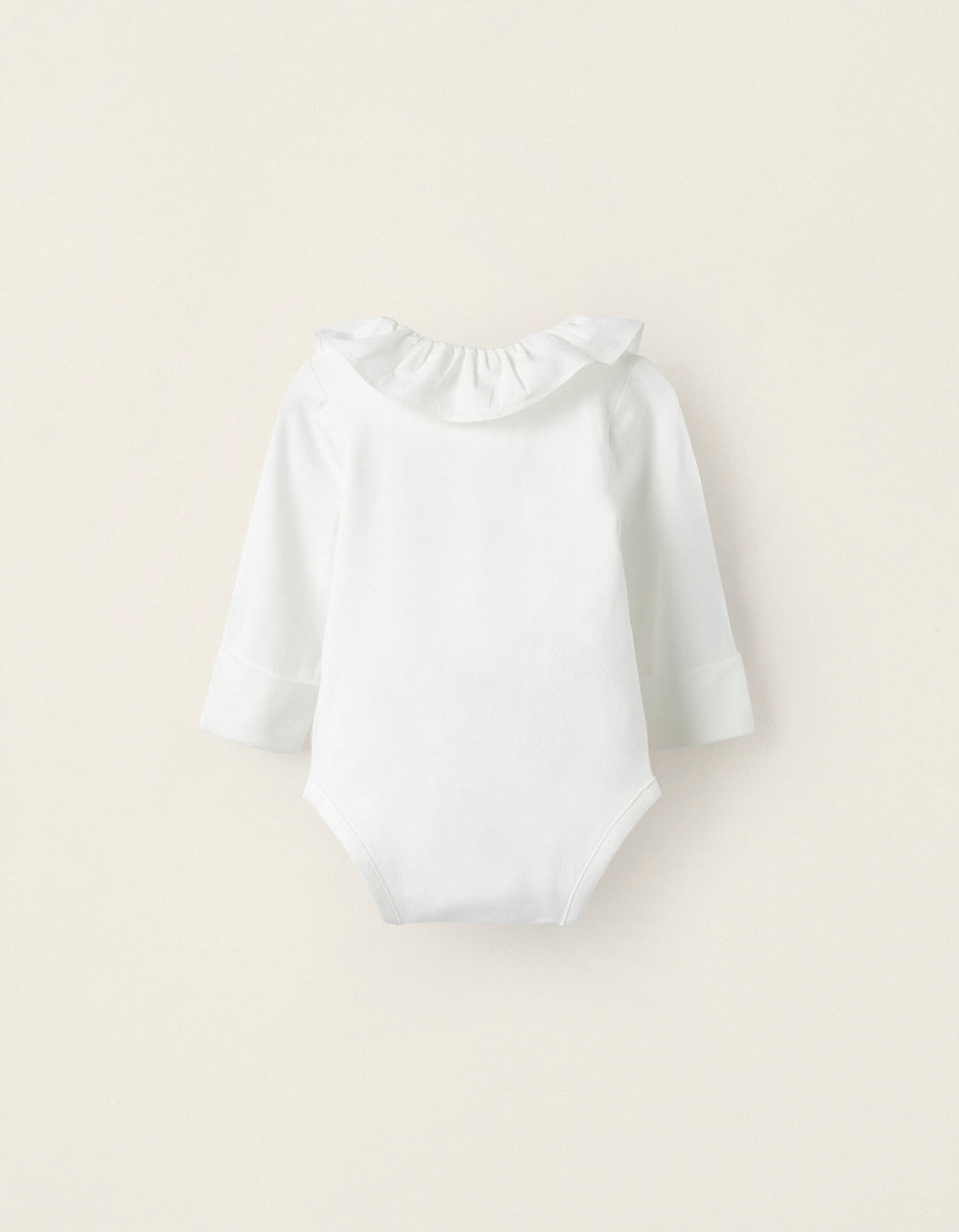 Cotton Bodysuits with Ruffles for Newborn Girls, White