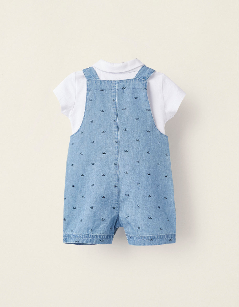 Cotton Polo Shirt + Dungarees for Newborns 'Prince', Blue/White